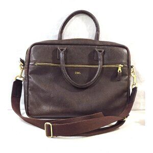 Mark & Graham Brown Leather Briefcase With Gold Hardware & Adjustable Strap